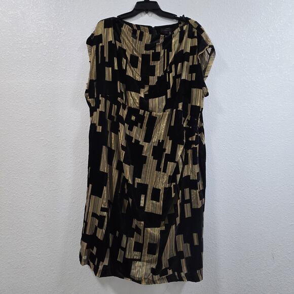 Donna Karan Velvet Burnout Sheath Dress 24W Black Gold Elegant Party Cocktail - Picture 5 of 14